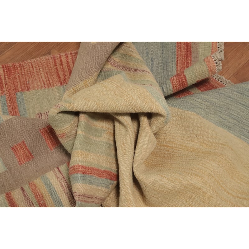 Hand Woven Oriental 100% Wool Carpet Southwestern Tribal Yellow & Gold Kilim Area Rug - 12' 2'' X 9' 5''