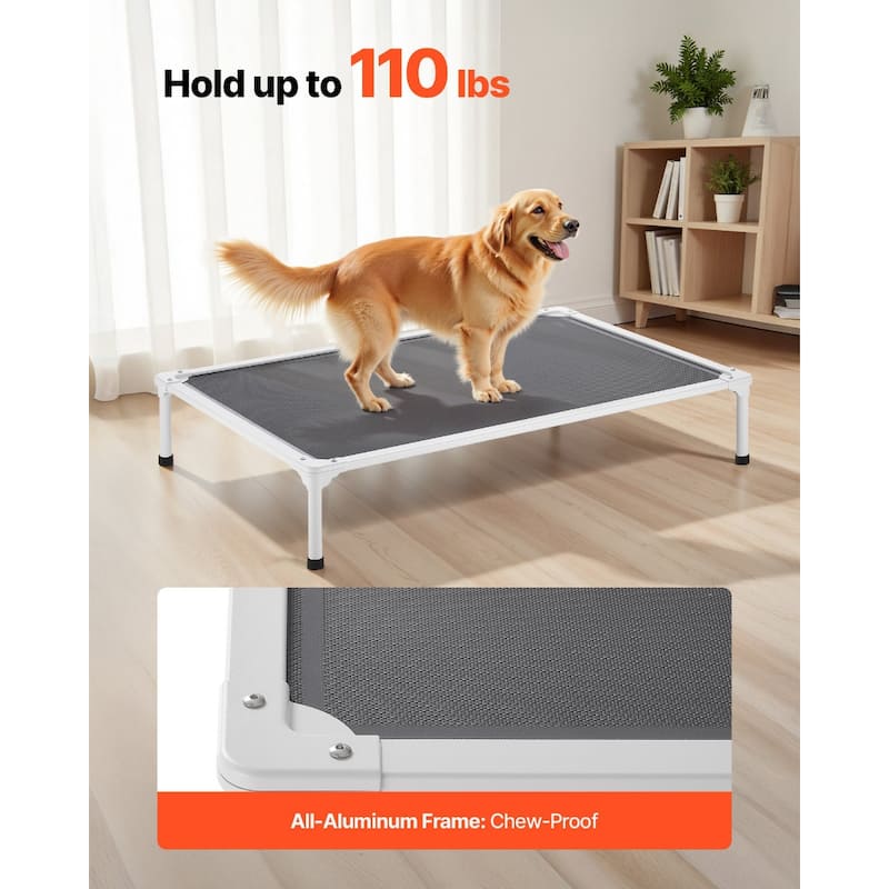 Heavy-Duty Aluminum Frame & Breathable Mesh, 110 lbs. Load, Waterproof, Indoor-Outdoor Pet Cot for Medium to Large Dogs