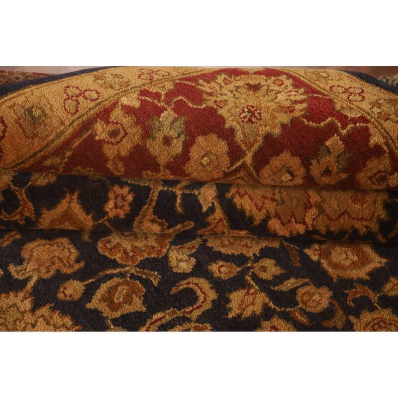 Navy Blue Floral Agra Oriental Area Rug Hand-Knotted Wool Carpet - 5'11" x 8'11"