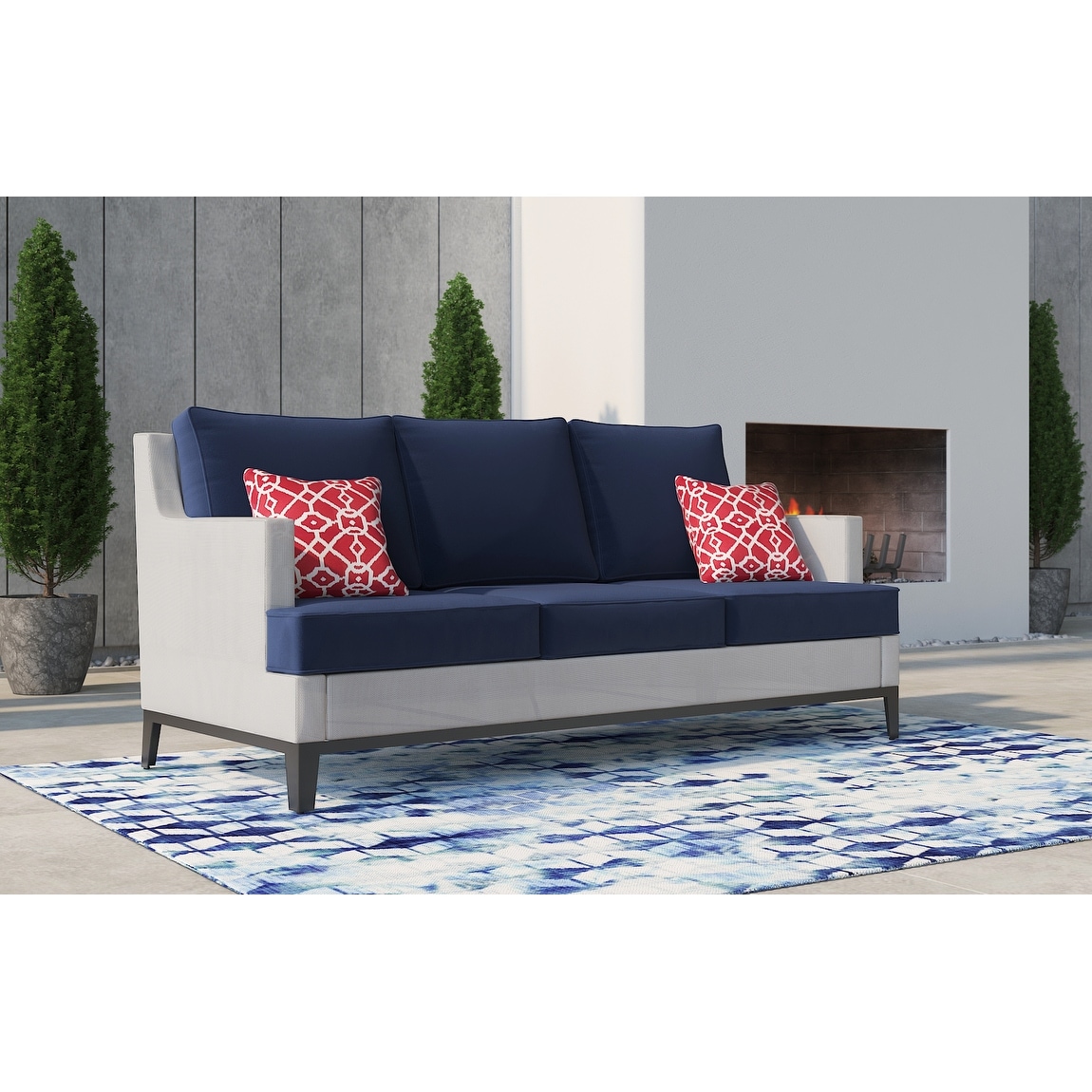 blue mesh outdoor sofa