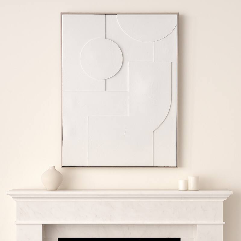Modern 3-Dimensional Geometric Wall Framed Art - 48", White - Wood - White - 48.0"