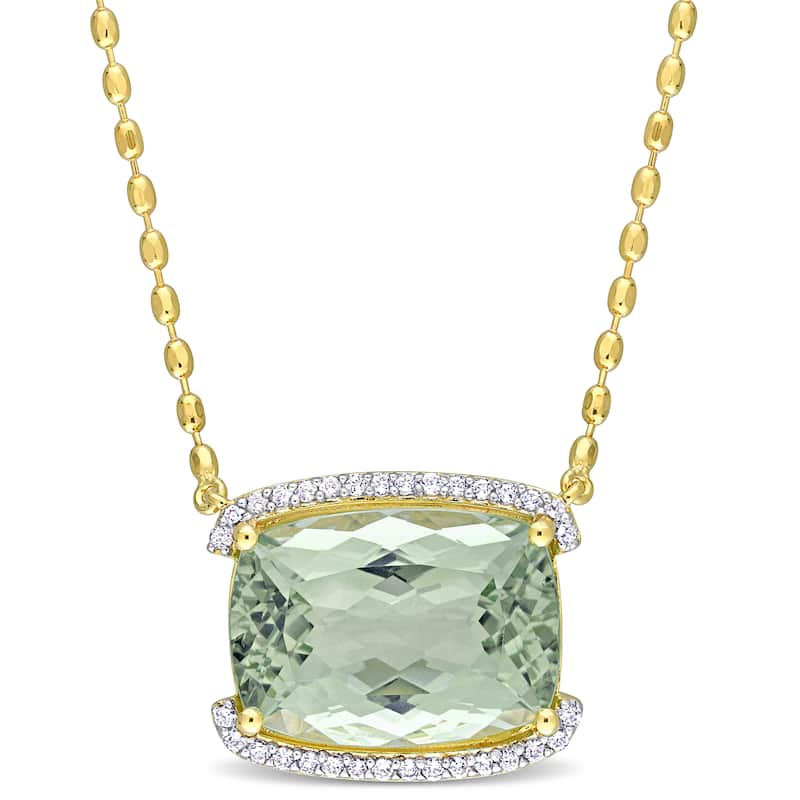 Miadora 16 5/8ct TGW Cushion-Cut Green Quartz White Topaz Necklace Yellow Silver