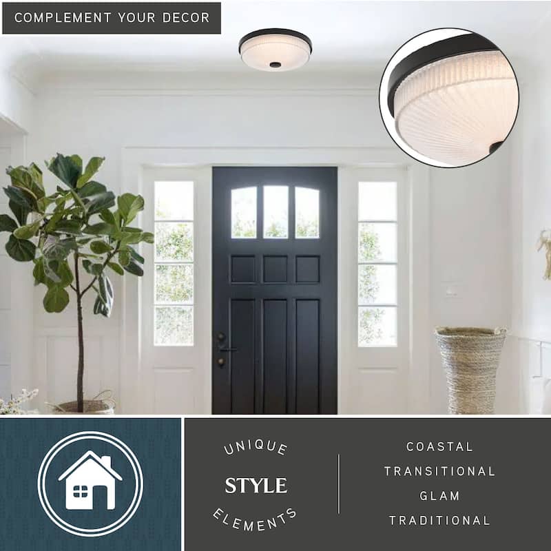 Preston 1-Light Dome Flush Mount LED Lighting Fixture, Clear Ribbed Glass Shade Low Ceilings, Hallway, Kitchen