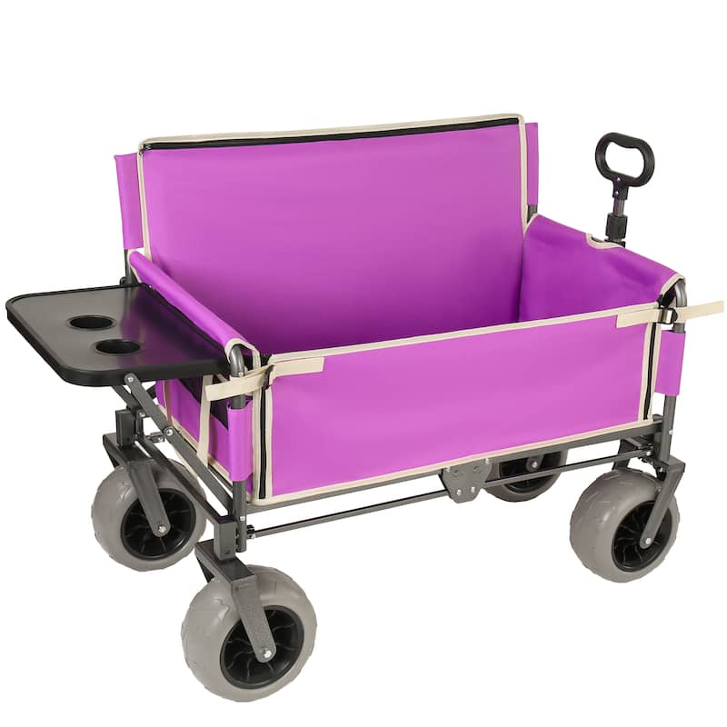 3-in-1 Collapsible Wagon, Convertible Folding Wagon Cart with Rear-Mounted Folding Tabletop, 500lbs Heavy-Duty, 180L Capacity