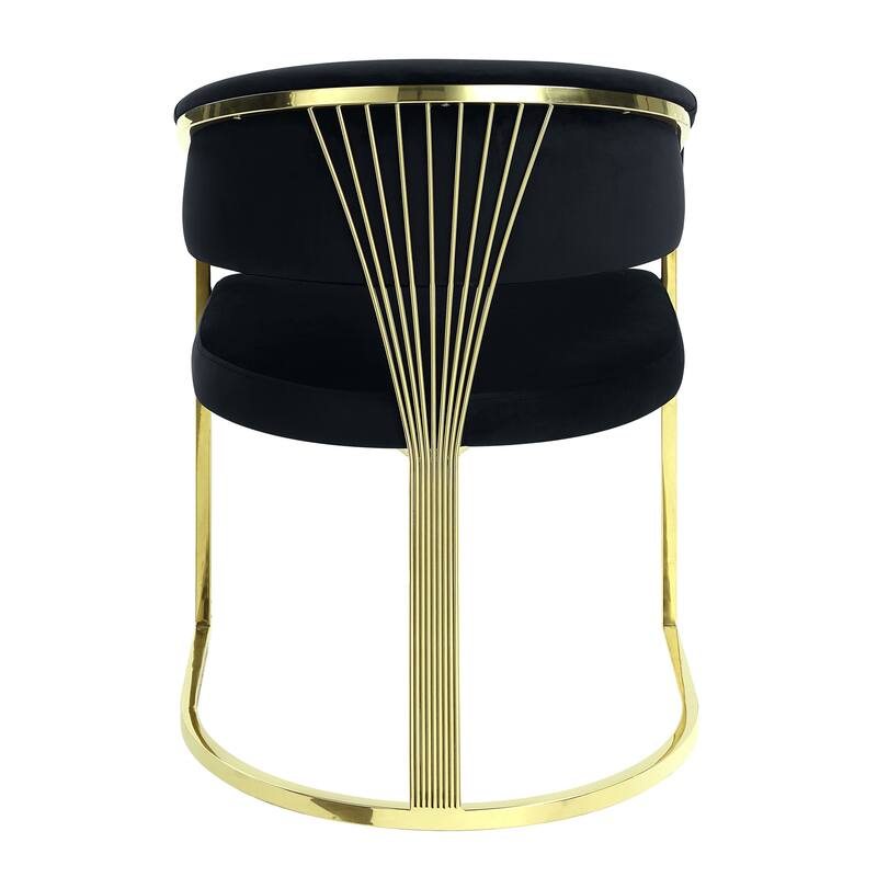 HomeRoots Black and Gold Upholstered Velvet Partially Open Back Dining Side Chair - 20.00 in. x 32.00 in. x 22.00 in.