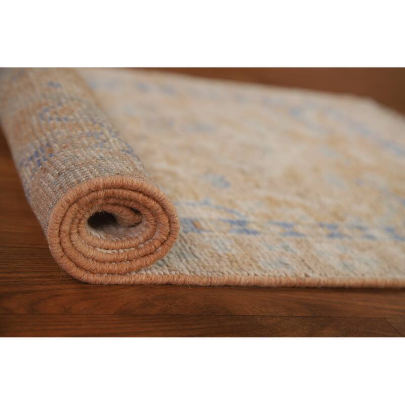 Vegetable Dye Oushak Turkish Oriental Wool Rug Handmade Foyer Carpet - 1'10" x 3'9"