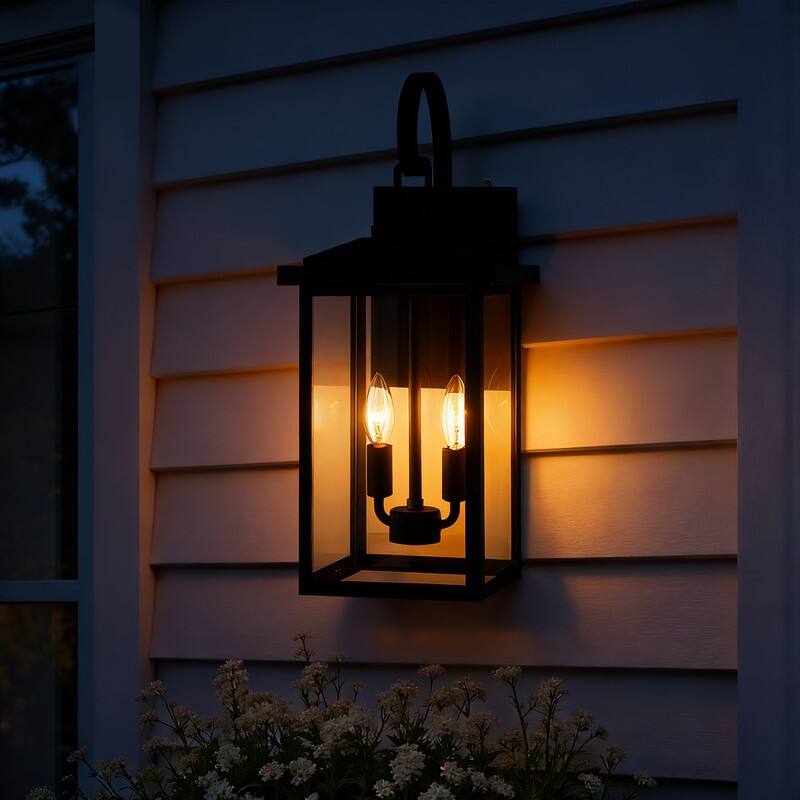 KAWOTI Traditional Dusk to Dawn Outdoor Lantern Wall Sconce - W8.25" x H19.75" x D9.5"