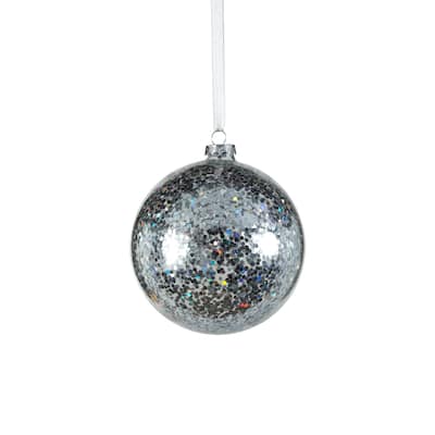 4.75" Confetti Glass Holiday Ball Ornaments, Set of 4