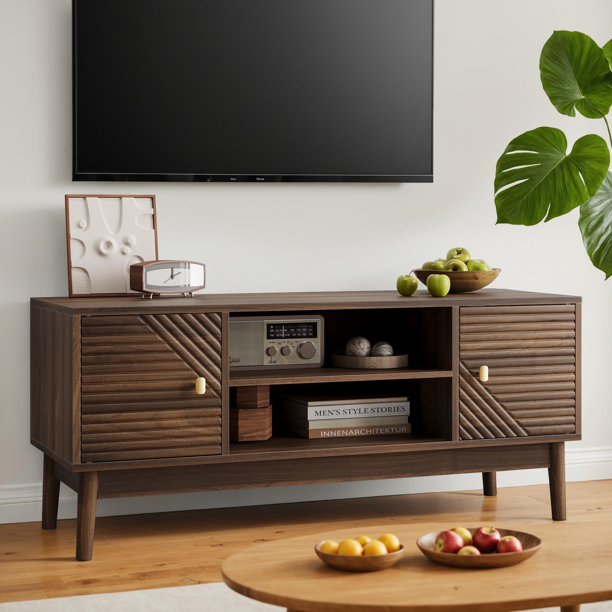 Wooden TV Stand for TVs up to 32/45 Inches, Mid-Century Modern Media Console Table Entertainment Center for Living Room, Walnut
