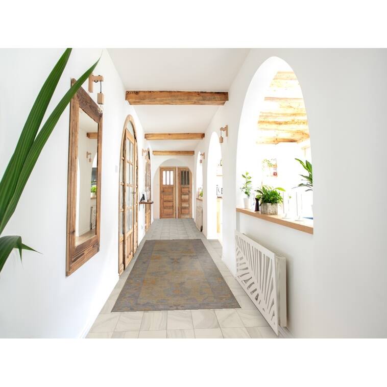 Oushak Vegetable Dye Runner Rug Hand-Knotted Wool Carpet - 3'1"x 11'6"