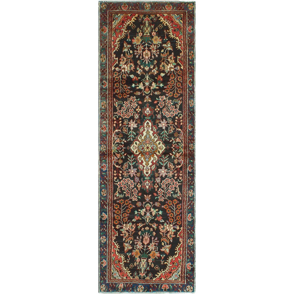 Fine Vintage Distressed Aldo Charcoal/Ivory Runner - 3'3" x 10'5"