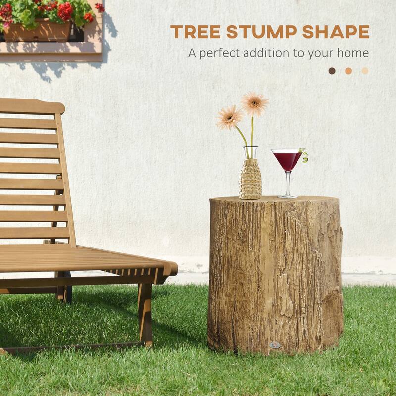 HOMCOM Decorative Side Table with Round Tabletop, Tree Stump Shape End Table with Wood Grain Finish, for Indoors and Outdoors