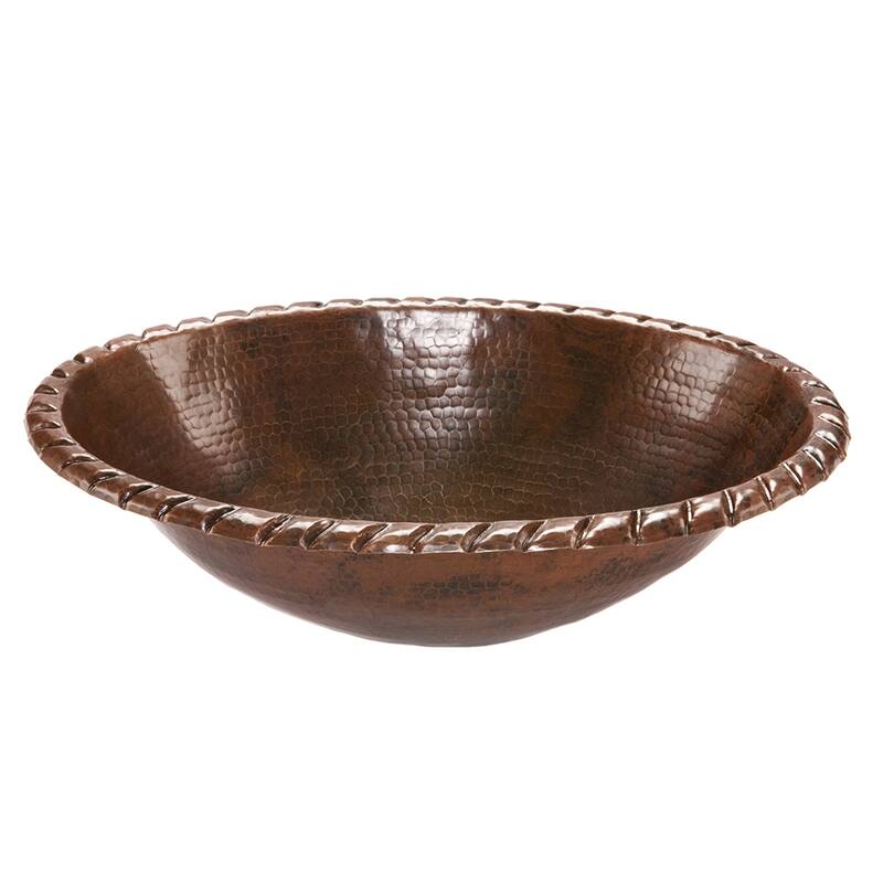 19-in Oval Roped Rim Self Rimming Hammered Copper Sink (LO19RRDB)