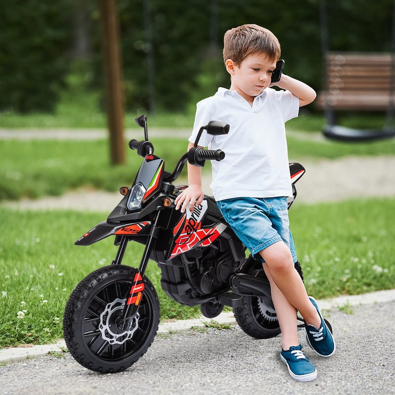 Aprilia Licensed 12V Kids Electric Dirt Bike with Training Wheels, Music, USB Port, and Headlight