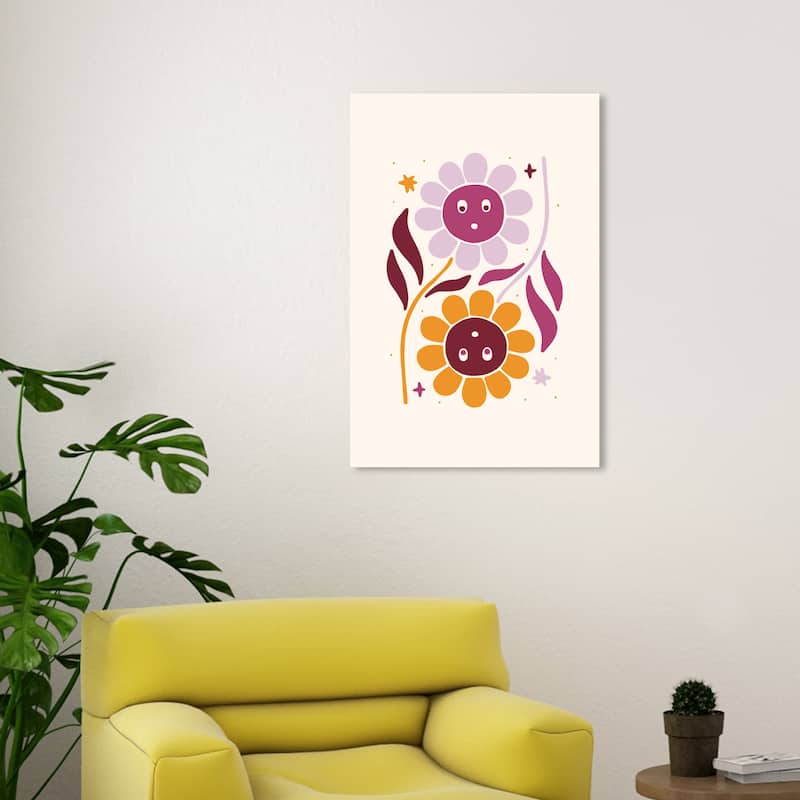 Wynwood Studio Canvas Floral and Botanical You re My Choice Purple and Orange Modern & Contemporary Wall Art Canvas Print
