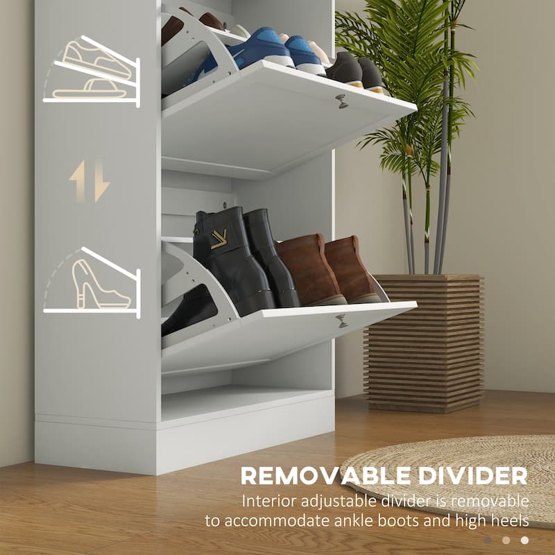 HOMCOM Narrow Shoe Storage Cabinet for Entryway with 3 Flip Drawers and Adjustable Shelves