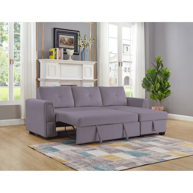 91" Wide Velvet Reversible Sofabed Sectional Sofa & Chaise - 91" Wide