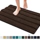 Subrtex Non-slip Bathroom Rug Chenille Soft Striped Plush Bath Mat - 16"x24"/20"x32" - Chocolate