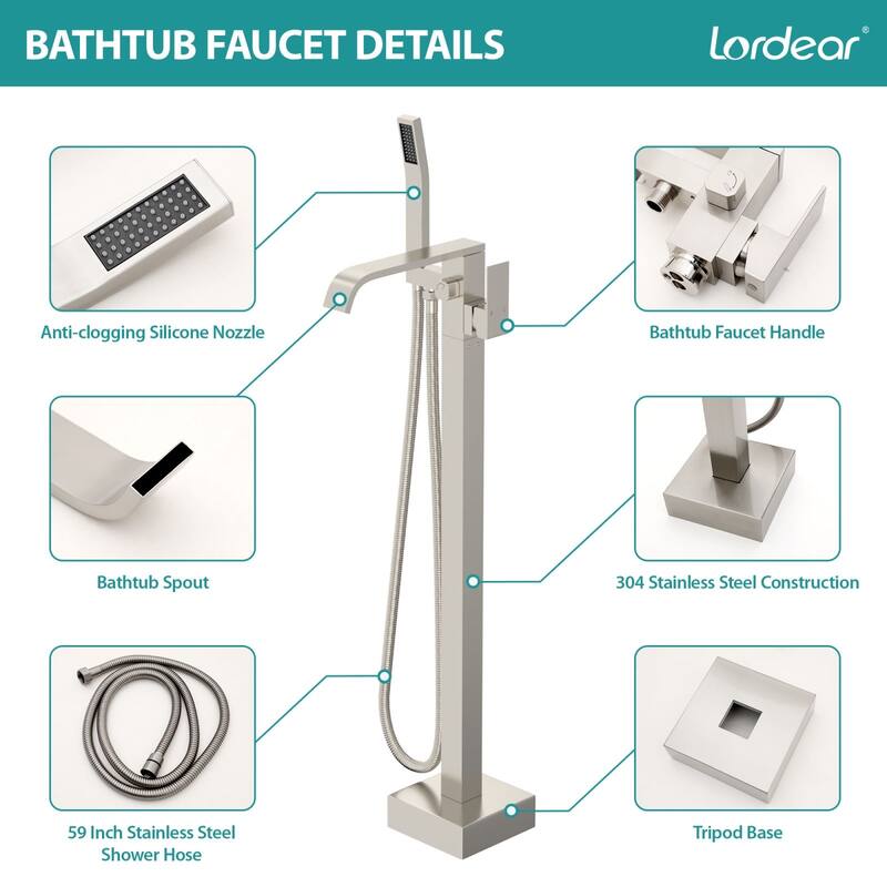 Lordear Bathtub Faucet Tub Filler Swivel Faucet with Hand Shower, Swivel Spout