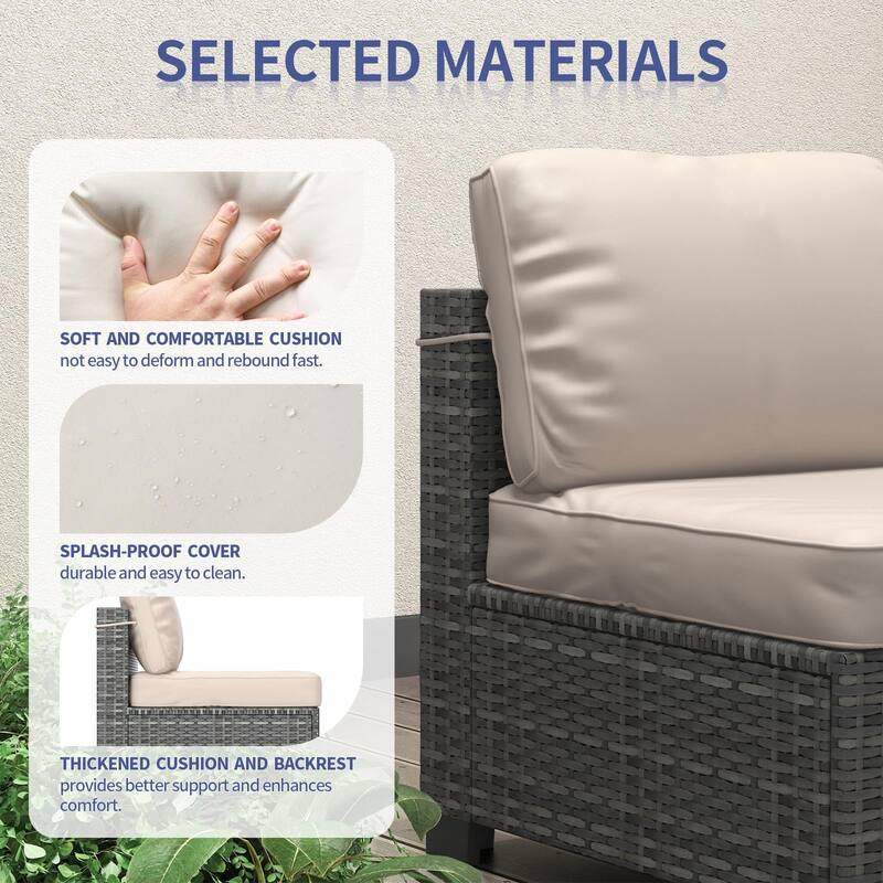 Patio Funiture Set 7 Pieces Outdoor Rattan with Detachable Soft Cushions Patio Conversation Sets