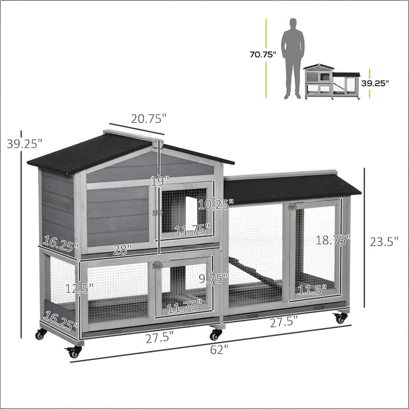 Mobile Pet Hutch,Wooden Rabbit Hutch is designed for convenient cleaning - Black,LIGHT GREY
