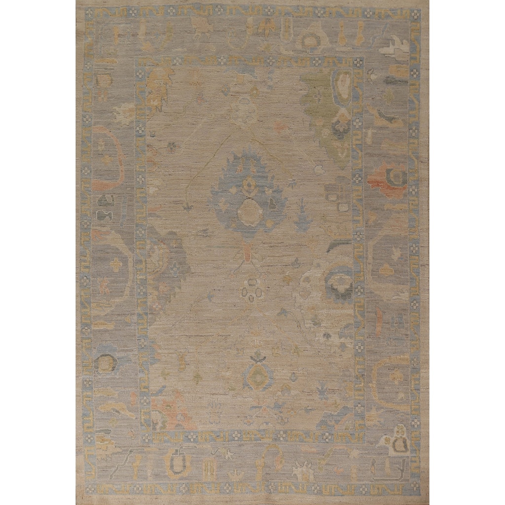 Beige Vegetable Dye Oushak Turkish Area Rug Handmade Wool Carpet - 6'0"x 8'2"