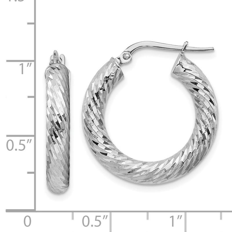 Curata 14k White Gold Sparkle Cut Round Hoop Earrings - 23.4x22.35mm