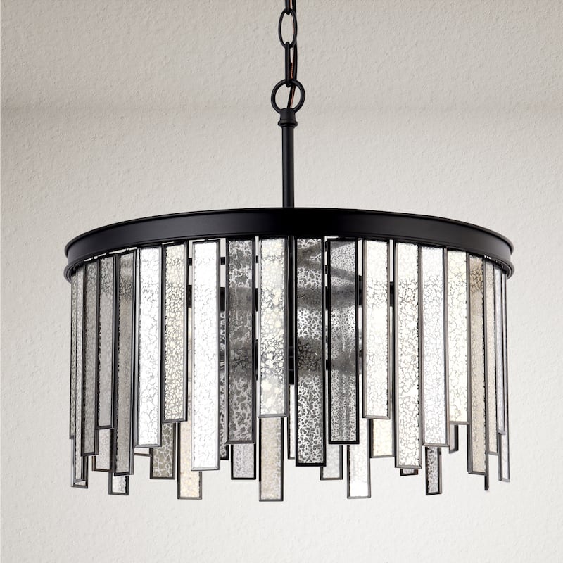 Tifany Mid-century Modern 3-Light Drum Chandelier Colored Glass Island Pendant for Kitchen Island - D16" x H15"