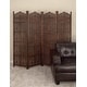Brown Wood Handmade Hinged Foldable Partition 4 Panel Floral Room Divider Screen with Intricately Carved Designs