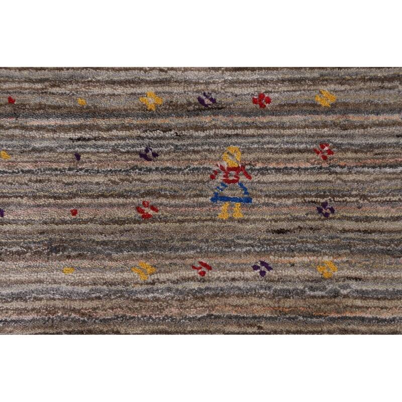 Striped Tribal Gabbeh Oriental Area Rug Hand-Knotted Wool Carpet - 5'0" X 8'5"