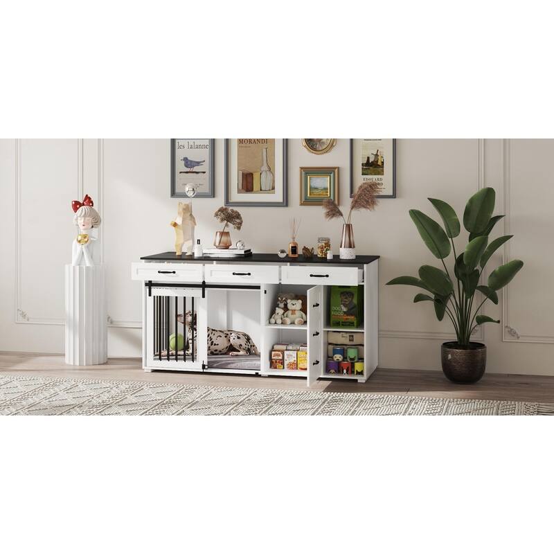 66.9"W Dog Crate Furniture Heavy Duty Dog Kennel with 6 Drawers End Table