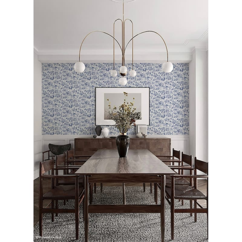 NuWallpaper Brownstone Boys Toile de New York Navy Peel and Stick Wallpaper - N/A