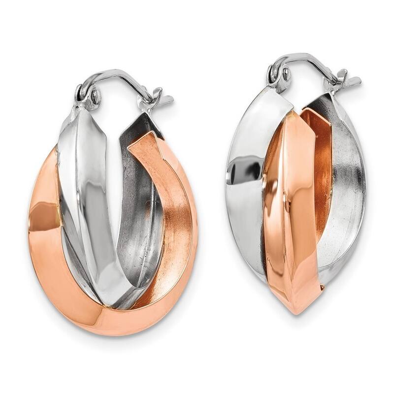 Curata 14k Rose and White Gold 22x4mm Knife-edged Polished Oval Hoop Earrings