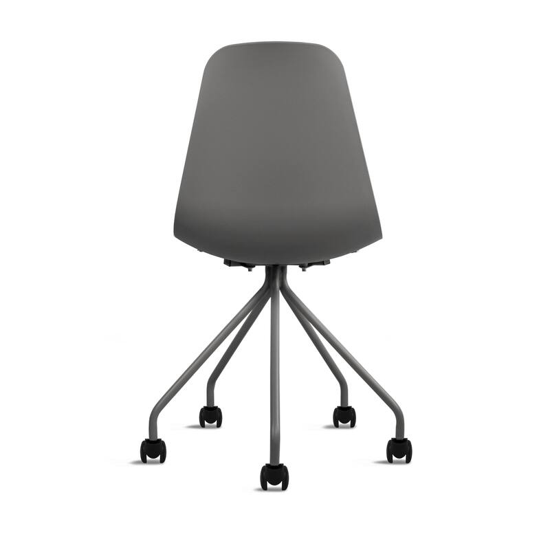 Set of 2 Ergonomic Office Armless Task Chairs with Wheels Plastic Fabric Padded Seat Curved Round Metal Wire Legs for Computer