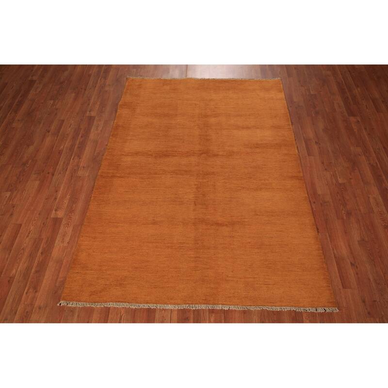 Solid Orange Gabbeh Oriental Area Rug Handmade Wool Carpet - 4'10" x 6'9"