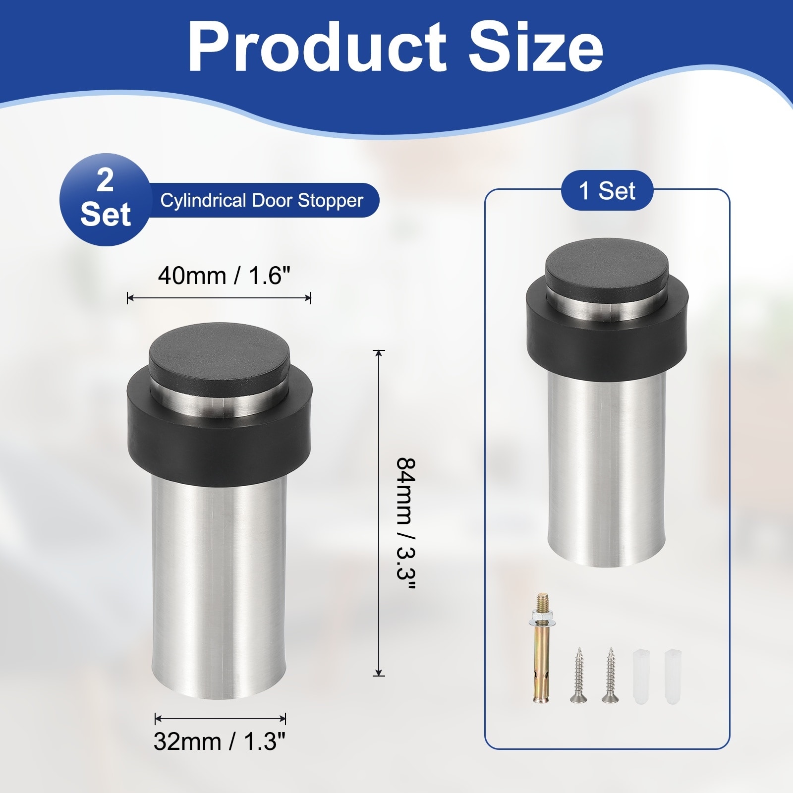 Cylindrical Door Stopper, Rubber Bumper Door Stop, Wall Floor Mount Decorative Wall Protector with Screw for Bottom of Doors