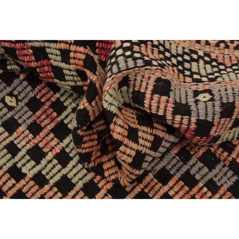 Hand Woven Oriental 100% Wool Carpet Southwestern Tribal Multi-Colored Kilim Area Rug - 9' 11'' X 6' 10''