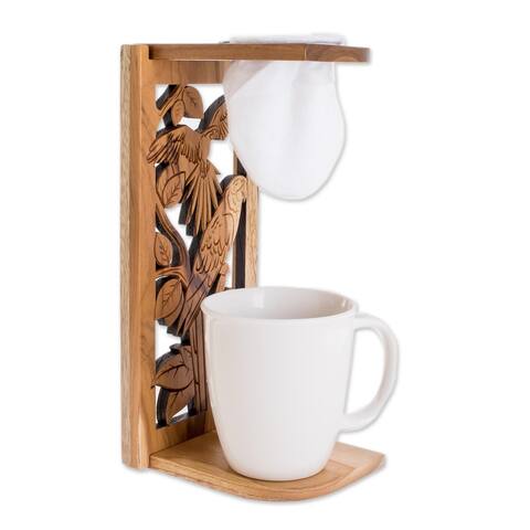 Novica Handmade Teak Wood Single-Serve Drip Coffee Stand