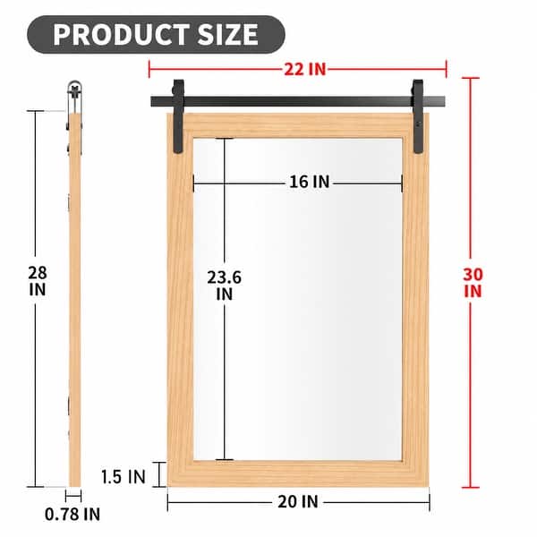 dimension image slide 3 of 20, Farmhouse Barn Door Bathroom Vanity Wall Mirror with Solid Wood Frame