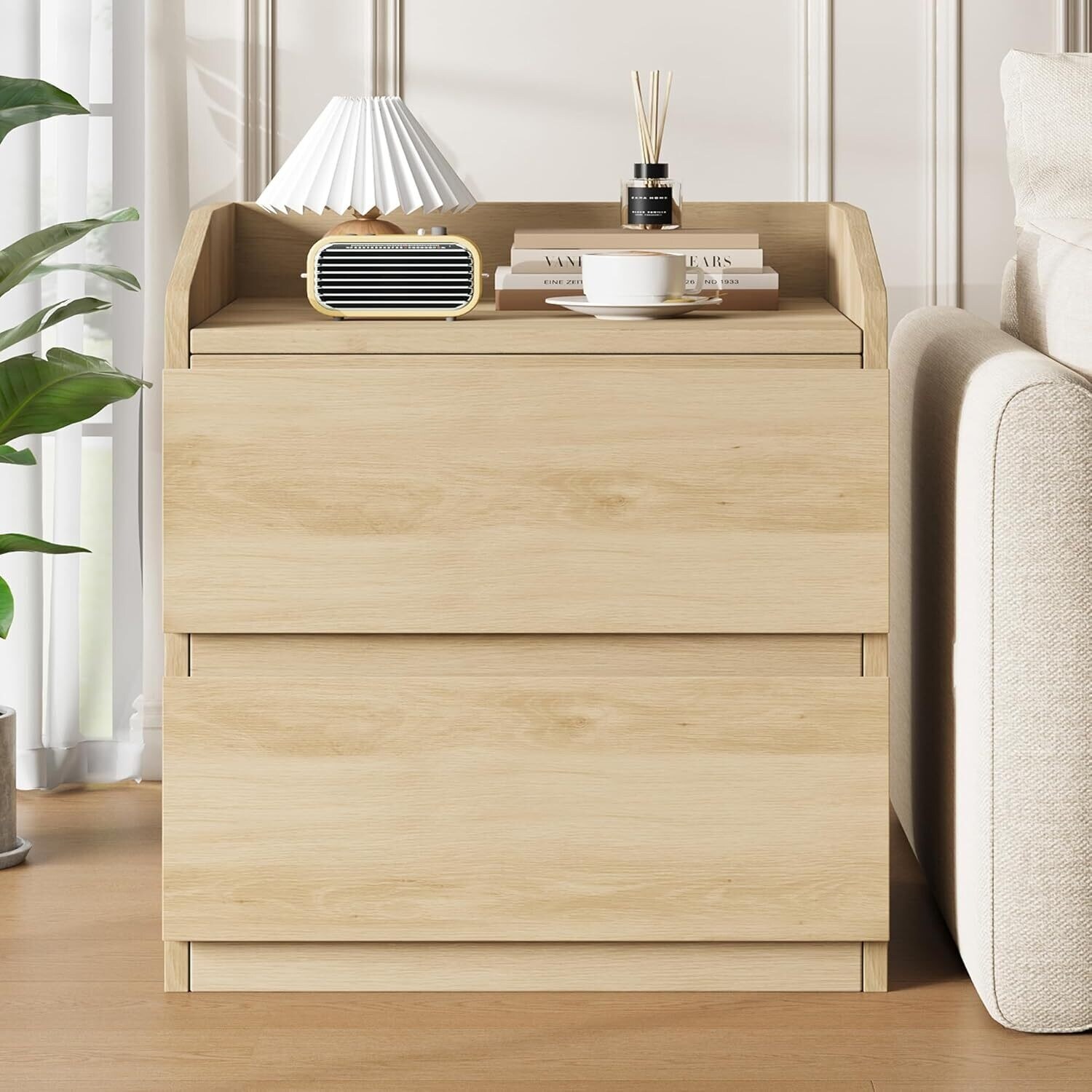 Modern 2 Drawer Bedside Table with Curved Design with Handles for Living room, Bedroom
