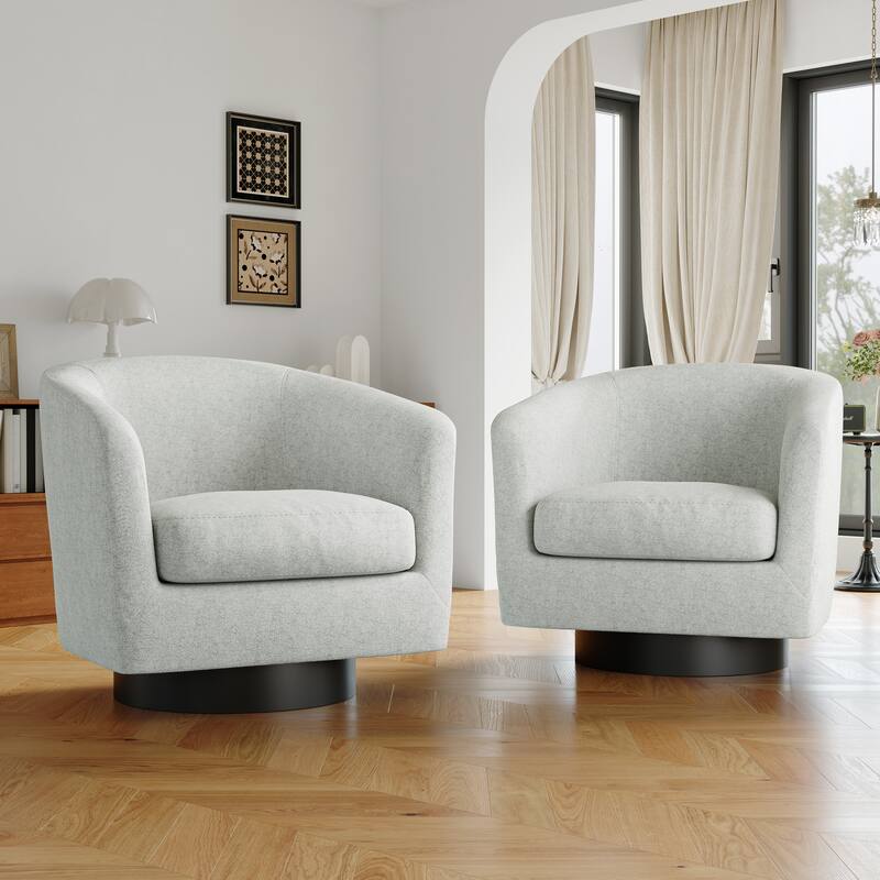 Modern Round Swivel Accent Chair Set of 2 Barrel Chair for Living Room - Chenille - Beige/Chenille