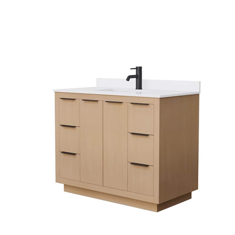 Maroni 42-Inch Light Straw Single Vanity, Cultured Marble Top - Light Straw, Black Trim, White Cultured Marble Top