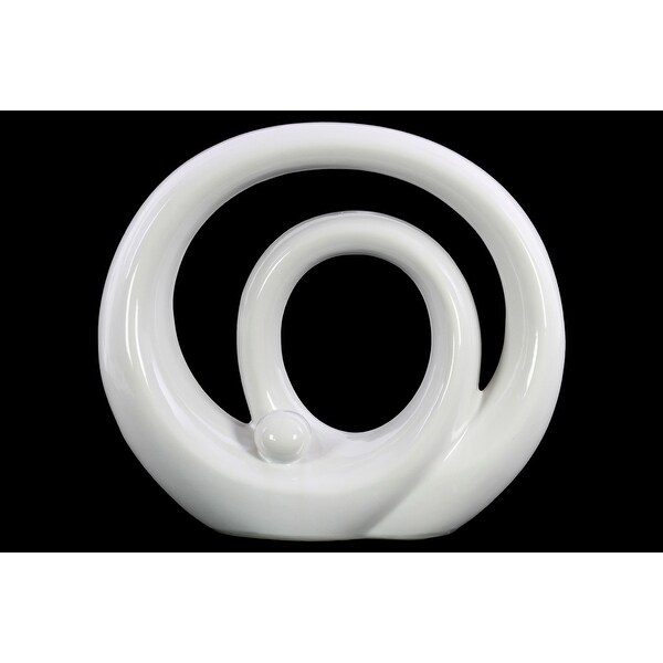 Double Circle Design Abstract Sculpture In Ceramic, Large, Glossy White