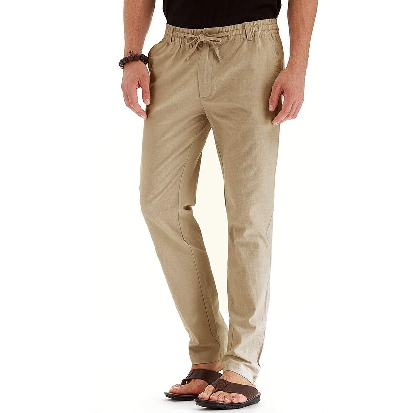 Shop Mr Zhang Men S Drawstring Casual Beach Trousers Linen Summer