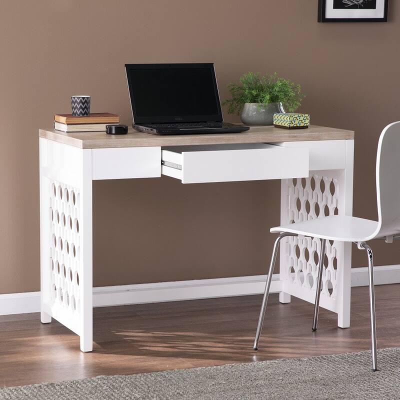 43" Natural and White Writing Desk with Drawer