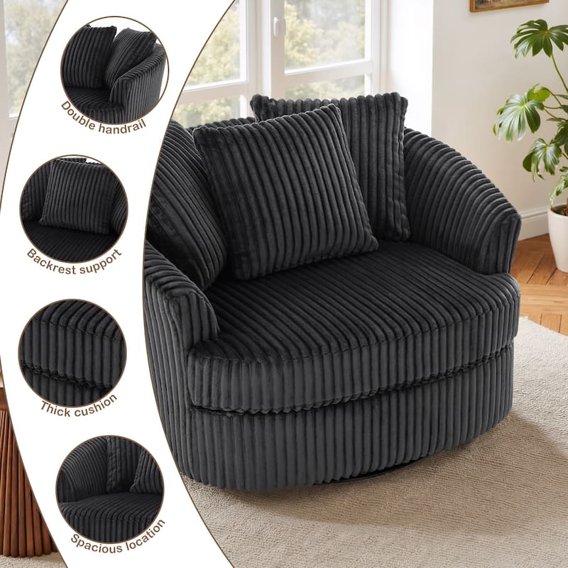 UIXE Oversize 43" Plush Corduroy Swivel Barrel Chair Comfy Accent Chair For Living Room