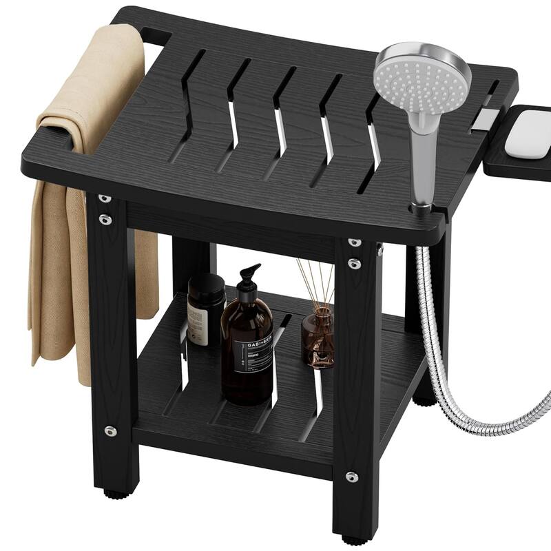 HIPS Shower Bench, 2 Tier Bathroom Chair Seat with Non-Slip Feet - Small Black