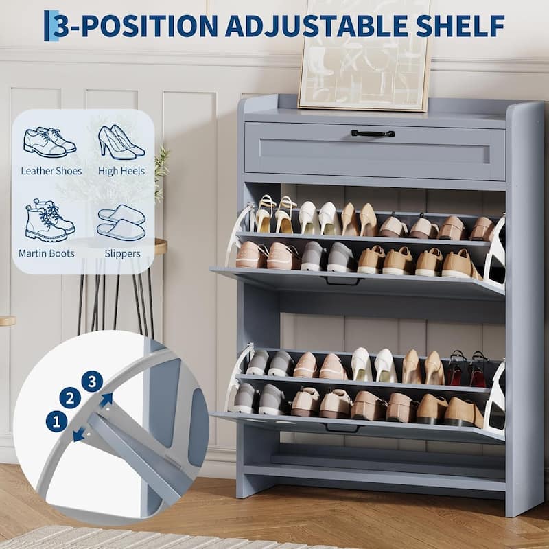 Freestanding Shoe Storage Cabinet Organizer with 2 Flip Drawers for Entryway Hallway Living Room