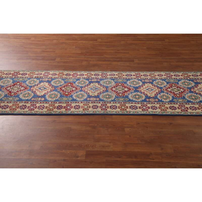 Blue Kazak Runner Rug Hand-Knotted Wool Carpet - 2'7" x 13'2"