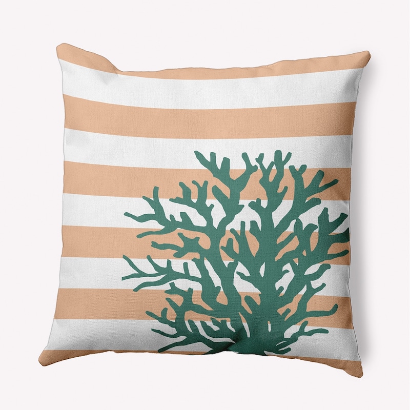 Coral and Stripes Indoor/Outdoor Throw Pillow - Peach - 18" x 18"